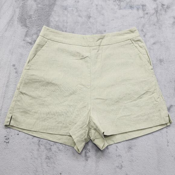 Glassons Shorts Womens 14 Green Linen Blend High Waist Back Zip Lined Preppy - Picture 1 of 13
